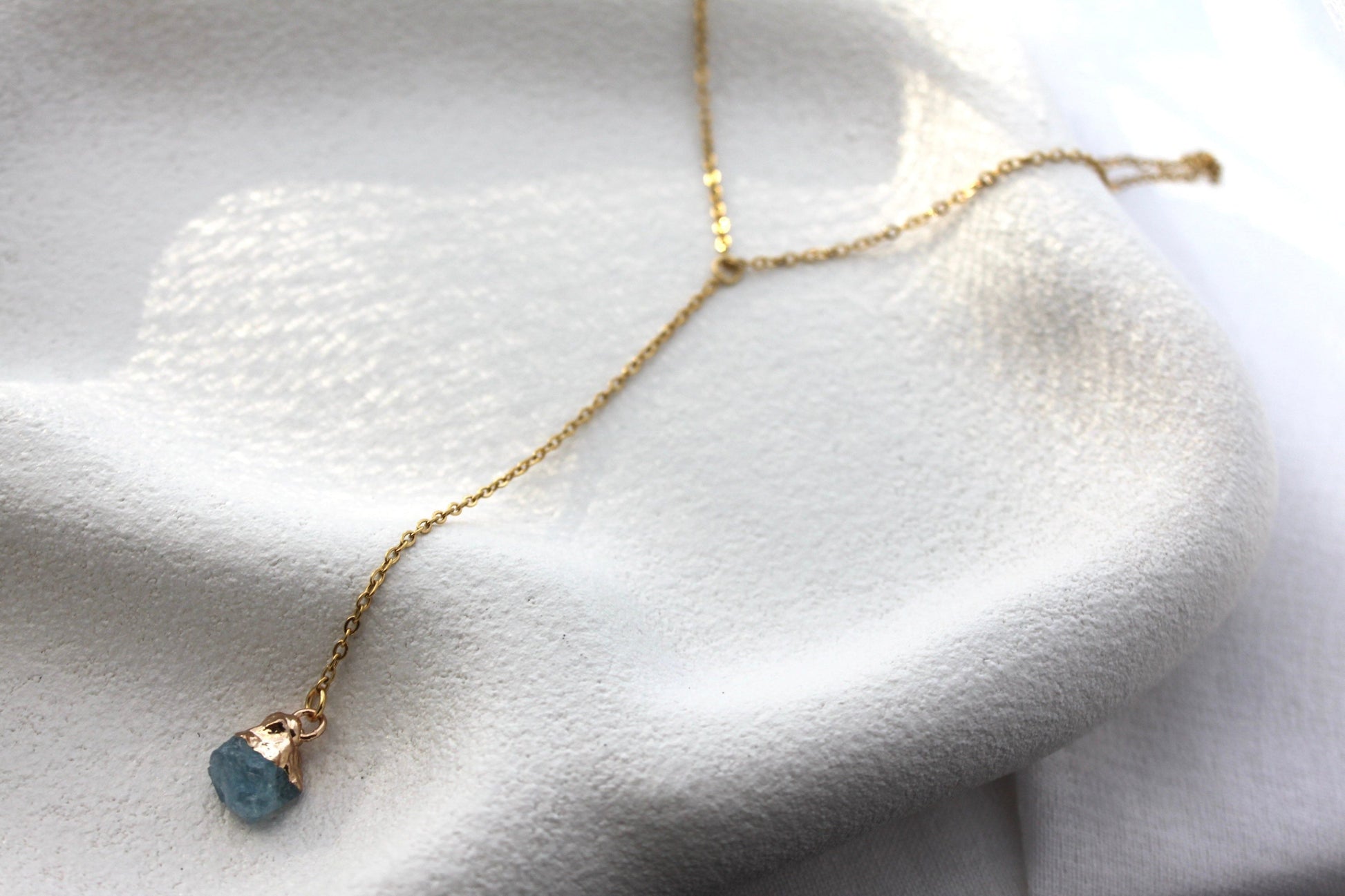 18K Gold Plated Aquamarine Y Lariat Necklace