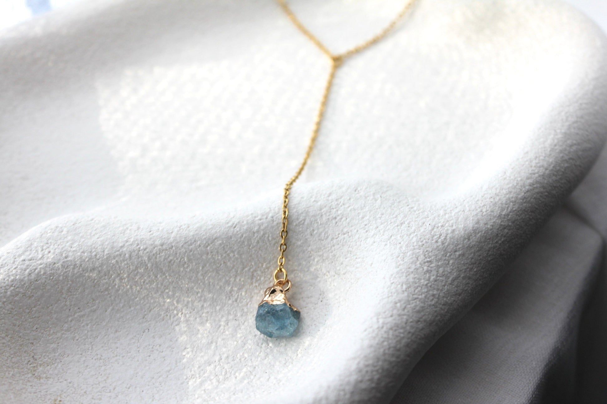 18K Gold Plated Aquamarine Y Lariat Necklace