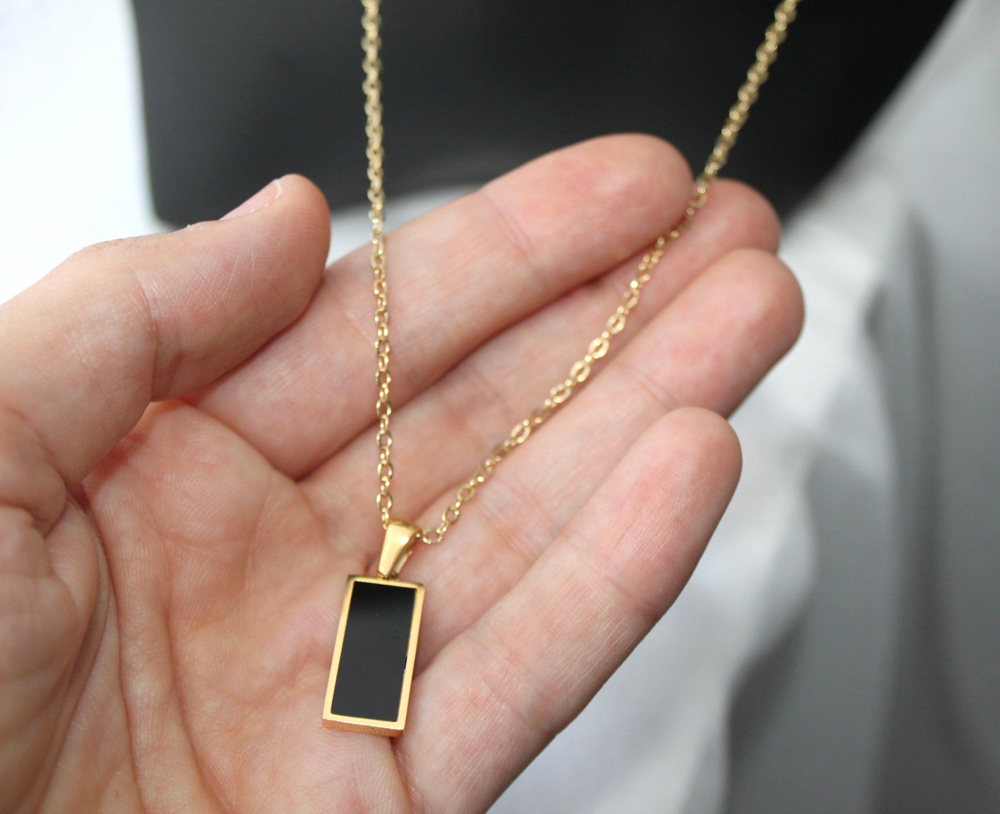 18K Gold Plated Black Agate Necklace