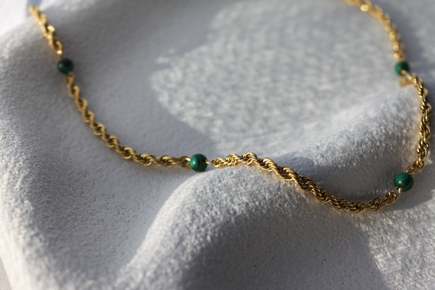 18K Gold Plated Malachite Bead Necklace