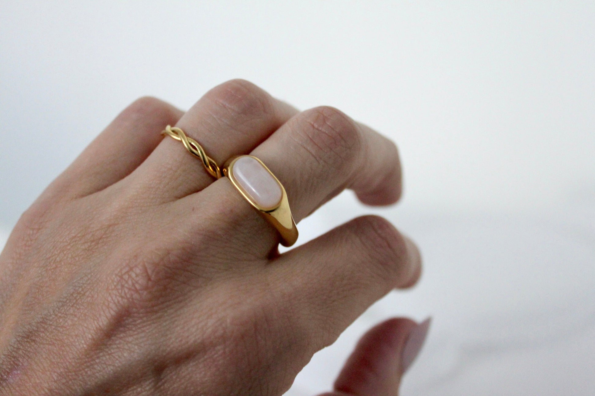 18K Gold Plated Natural Stone Rose Quartz Ring, Tiger&rsquo;s Eye Ring