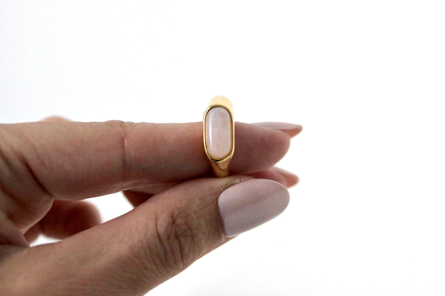 18K Gold Plated Natural Stone Rose Quartz Ring, Tiger&rsquo;s Eye Ring