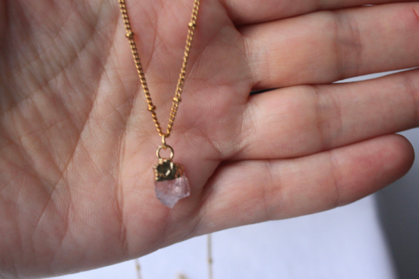 18K Gold Plated Rose Quartz Necklace