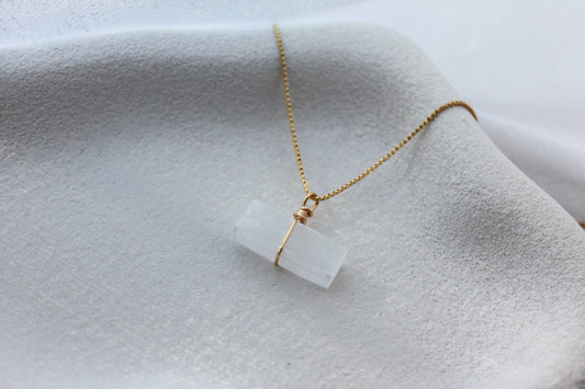 18K Gold Plated Selenite Necklace