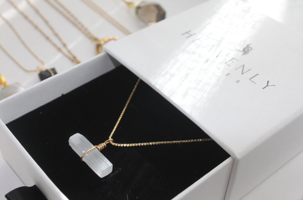 18K Gold Plated Selenite Necklace