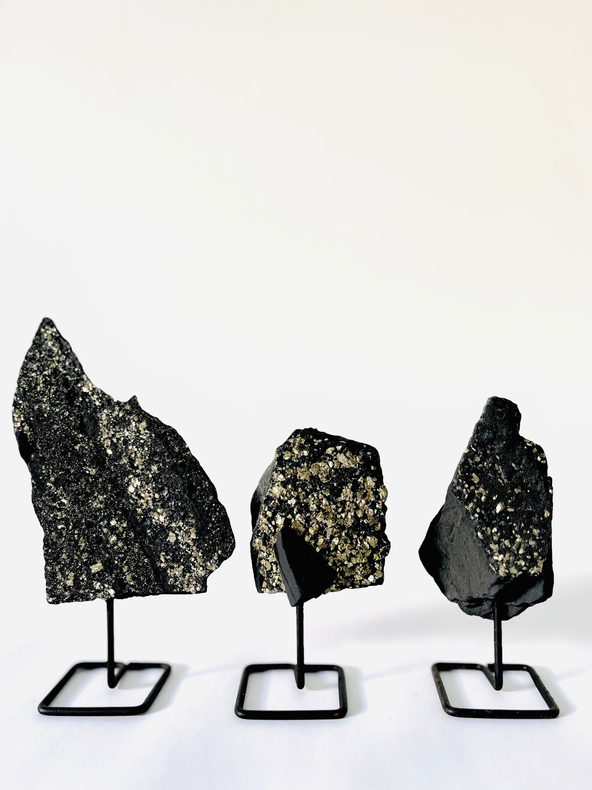 Pyrite and shungite on stand